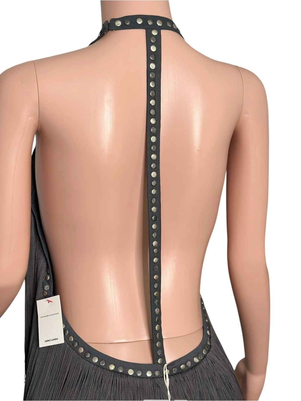 JADED LONDON Vadra Backless Fringe Mini Dress, Charcoal Grey, 6 (US) - Picture 11 of 13